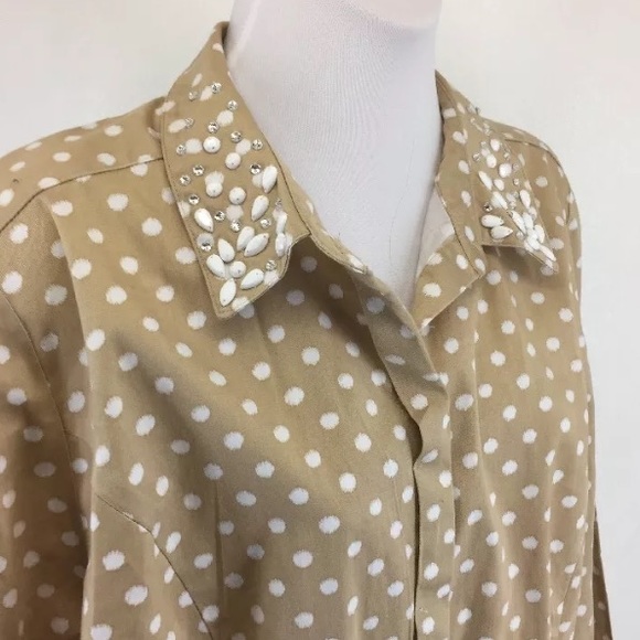 Lane Bryant Polka Dot Embellished Button Shirt - Picture 1 of 5